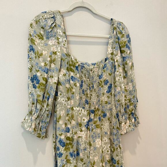 REFORMATION Enid Dress Green Blue Floral Midi Dress - Picture 4 of 7